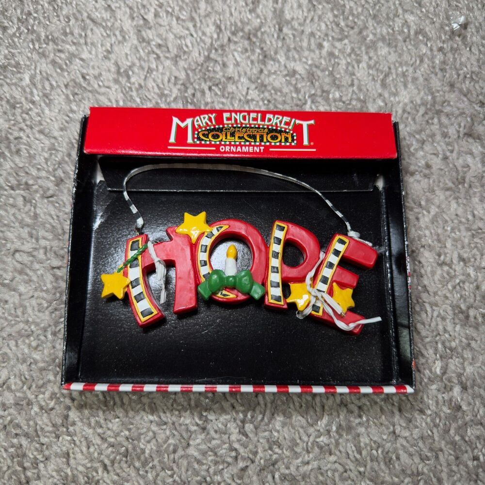 Mary Engelbreit Ornament HOPE Stars Candle Christmas Red Black Stripes ME Ink